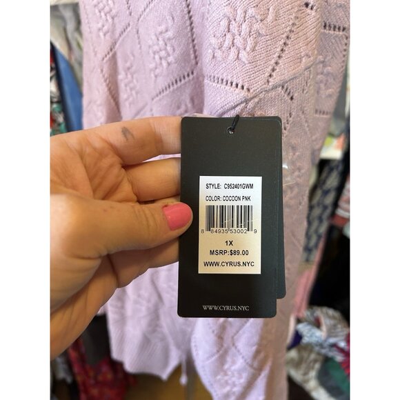 Cyrus Sweater Women's 1X Cocoon Pink Diamond Pattern Pullover Knit NWT Stretch - Picture 6 of 11